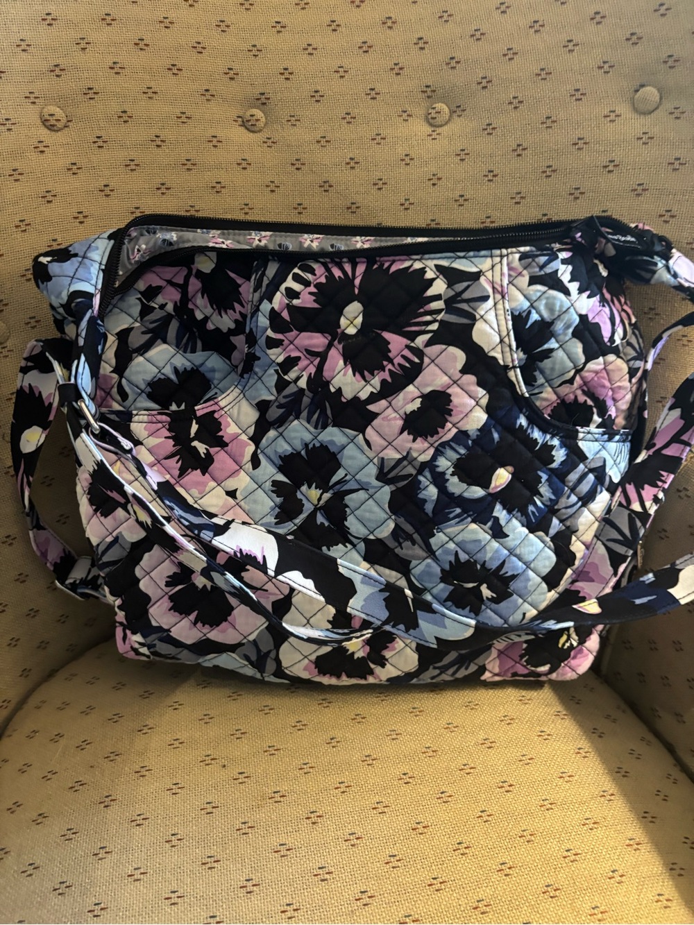 Vera Bradley Quilted Floral Crossbody in Black, Pink & Light Blue